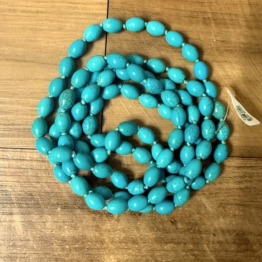 NWT Long Faux Turquoise Blue Gemstone Handnotted Bead Necklace 44 inches